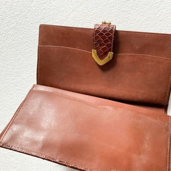 NIB Vintage Lizard Skin Burgundy Brown Long Wallet w Coin Compartment - Picture 5 of 13